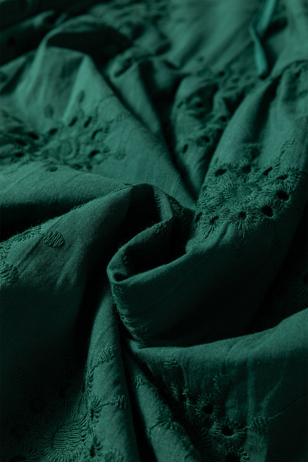 Blackish Green Eyelet Embroidered Swing Dress Puff Sleeve Dear-Lover Dropshipping